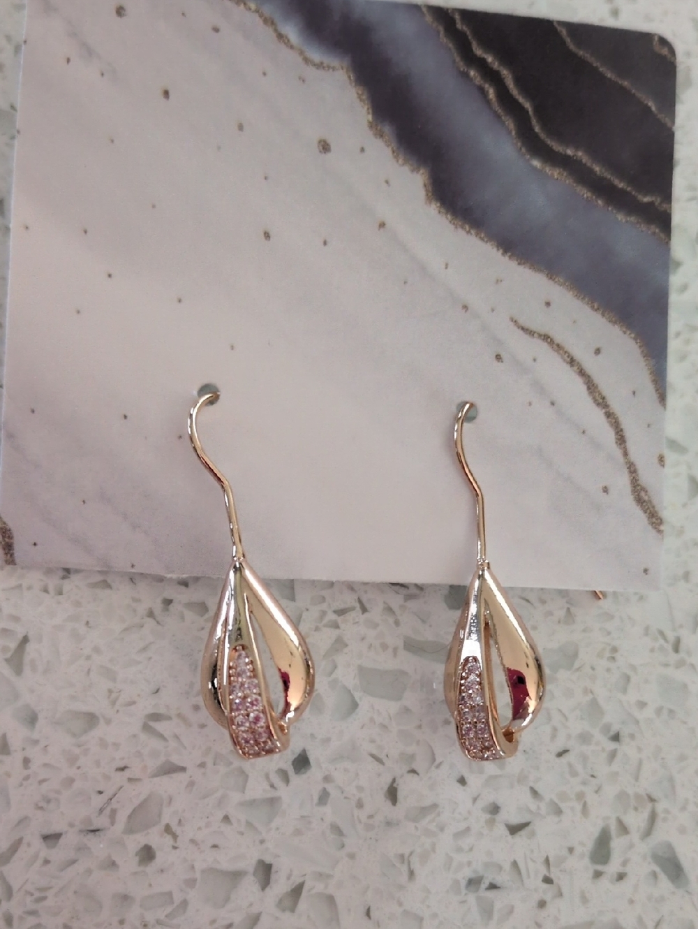 Elegant Gold-Tone Drop Earrings with Crystal Accents
